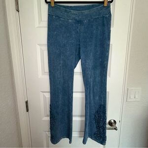 Chatoyant Mineral Wash Pull On Crochet Embroidered Detail Legging Pants
